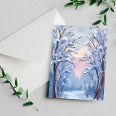冬の雪の森の水彩画の木々 ポストカード