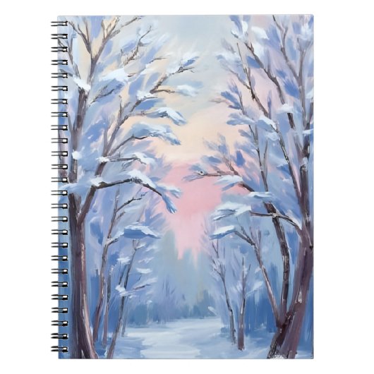 冬の雪の森の水彩画ウッズペインティングカード ノートブック (正面)