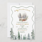 冬の雪の森の赤ちゃんシャワー 招待状 (正面)
