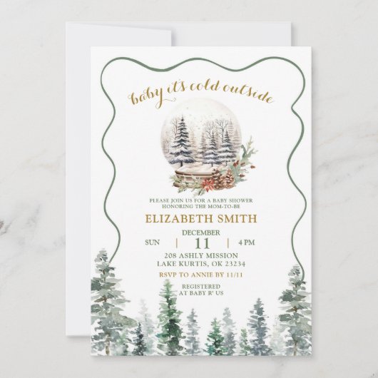 冬の雪の森の赤ちゃんシャワー 招待状 (正面)