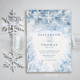 冬の雪の森 エレガントなウエディング 箔招待状