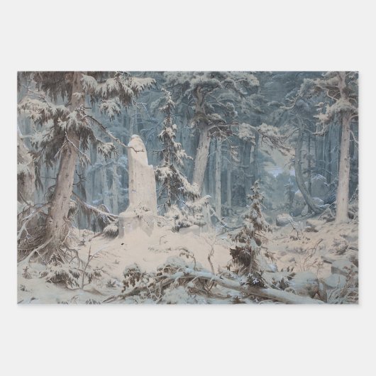 冬の雪の森(Andreas Achenbach著) ラッピングペーパーシート (正面)