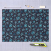 冬の雪の模様（青と銀） 薄葉紙 (クラフト)