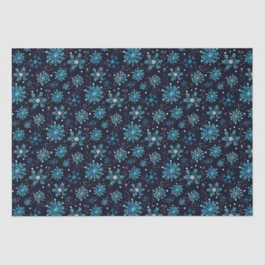 冬の雪の模様（青と銀） 薄葉紙 (正面)