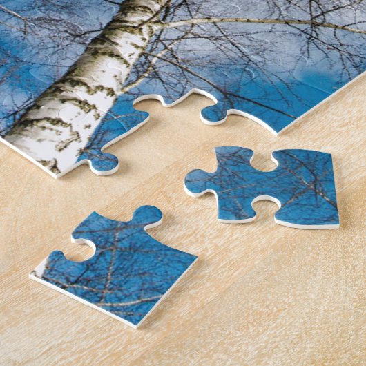 冬の雪の樺の木の自然の青空 ジグソーパズル (側面)