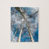 冬の雪の樺の木の自然の青空 ジグソーパズル (縦)