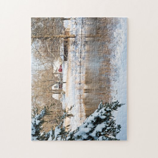 冬の雪の池とバーンズテネシー写真 ジグソーパズル (縦)
