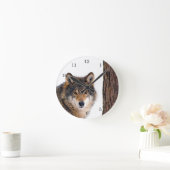 『冬の雪の狼』 ラウンド壁時計 (ホーム)