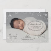 冬の雪の男の赤ちゃん写真誕生のお知らせ 案内状 (正面)