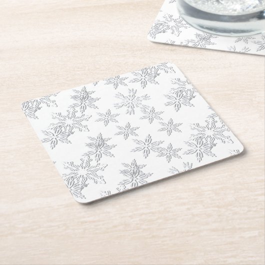 冬の雪の白エレガント スクエアペーパーコースター (アングル)