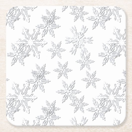 冬の雪の白エレガント スクエアペーパーコースター (正面)
