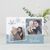 冬の雪の紫の青2枚の写真クリスマス シーズンカード (スタンド正面)