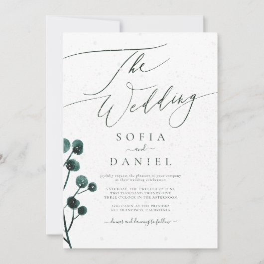 冬の雪の結婚フローラ 招待状 (正面)