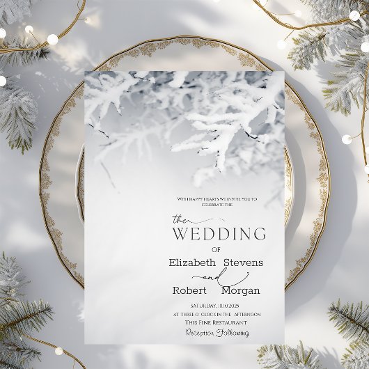 冬の雪の結婚枝 招待状