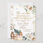 冬の雪の結晶と森林の動物　性別発表 招待状 (正面)