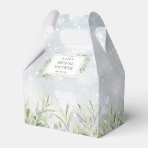 冬の雪の結晶と緑の植物 ブライダルシャワー