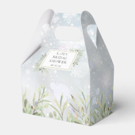 冬の雪の結晶と緑の植物 ブライダルシャワー フェイバーボックス