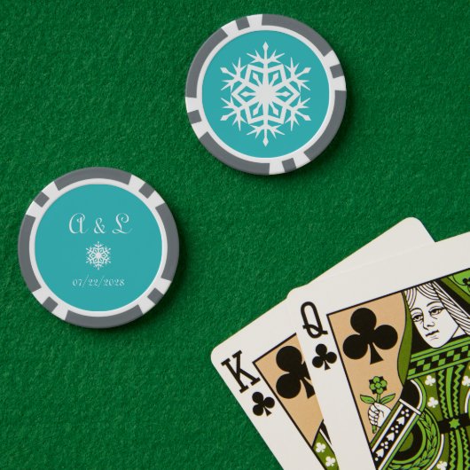冬の雪の結晶のターコイズ ポーカーチップ (ポーカーテーブル (ダブル))