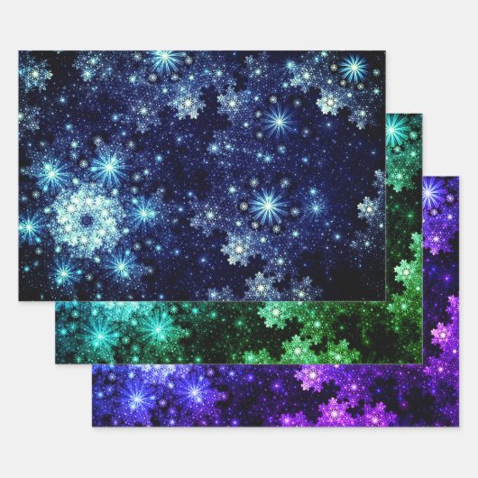 冬の雪の結晶のパターン ラッピングペーパーシート (セット)