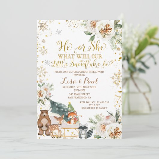 冬の雪の結晶の森林動物の性別が明らかに 招待状 (スタンド正面)
