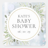 冬の雪の結晶の水の色の緑のベビーシャワー スクエアシール (正面)