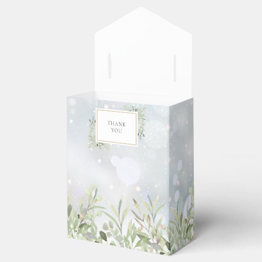 冬の雪の結晶の緑の葉ベビーシャワー フェイバーボックス (オープン)