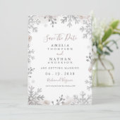 冬の雪の結晶の頬紅結婚式セーブ・ザ・デート 招待状 (スタンド正面)