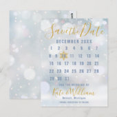 冬の雪の結晶カレンダー Save the Date ポストカード (正面/裏面)