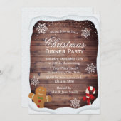 冬の雪の結晶クリスマスディナーホリデーパーティー 招待状 (正面/裏面)