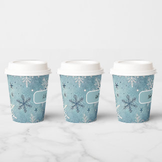 冬の雪の結晶クリスマスパーティー 紙コップ