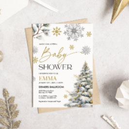 冬の雪の結晶ベイビーシャワー招待状 招待状