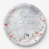 冬の雪の結晶ベビーその冷たい外の鳥 ペーパープレート (正面)