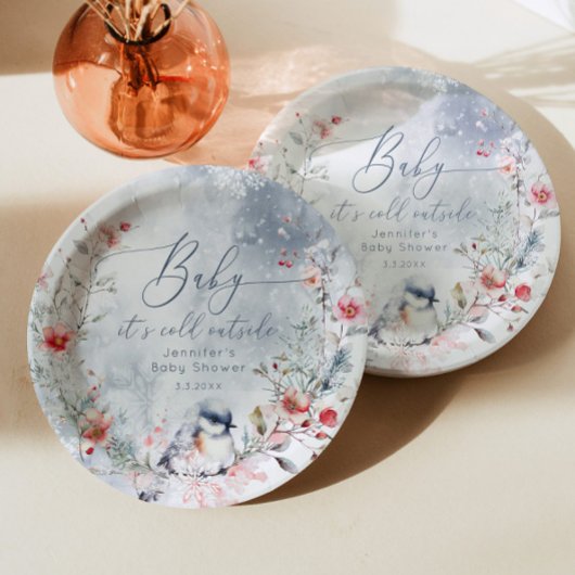 冬の雪の結晶ベビーその冷たい外の鳥 ペーパープレート