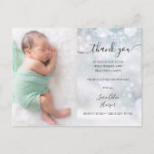 冬の雪の結晶ベビー写真ありがとう誕生 案内ポストカード (正面)