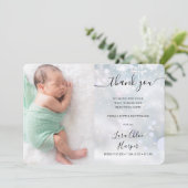 冬の雪の結晶ベビー写真ありがとう誕生 案内状 (スタンド正面)