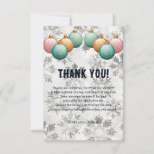 冬の雪の結晶ボールオーナメントベビーシャワー サンキューカード (正面)