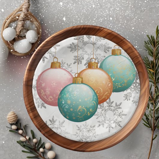 冬の雪の結晶ボールオーナメントベビーシャワー ペーパープレート