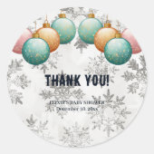 冬の雪の結晶ボールオーナメントベビーシャワー ラウンドシール (正面)