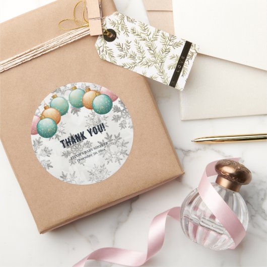 冬の雪の結晶ボールオーナメントベビーシャワー ラウンドシール (ギフト)