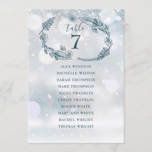 冬の雪の結晶席次表番号 招待状 (正面)
