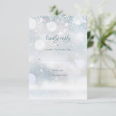冬の雪の結晶 エレガントな筆記体 結婚式の返信ハガキ 出欠カード (スタンド正面)