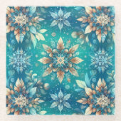 冬の雪の結晶 ガラスコースター (正面)