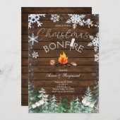 冬の雪の結晶 クリスマスの焚き火 招待状 (正面/裏面)