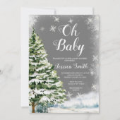 冬の雪の結晶 クリスマス オー ベイビー シャワー ツリー 招待状 (正面)