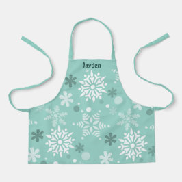 冬の雪の結晶 クリスマス ターコイズブルー エプロン