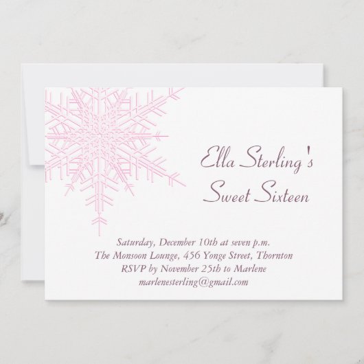 冬の雪の結晶 スイート16 誕生日招待状 招待状 (正面)