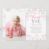冬の雪の結晶 フォト 1歳の誕生日 お礼のカード 招待状 (正面/裏面)