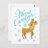 冬の雪の結晶 メリークリスマス 鹿 | ホリデー ポストカード (正面/裏面)