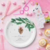 冬の雪の結晶 松ぼっくり ベビーシャワー ウェルカム ペーパープレート (パーティー)