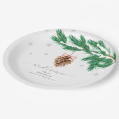 冬の雪の結晶 松ぼっくり ベビーシャワー ウェルカム ペーパープレート (アングル)